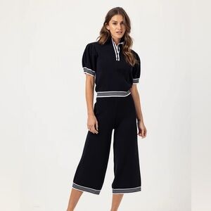 Sundays Bea Black and White Wide Leg Pant &‎ V-Neck Set